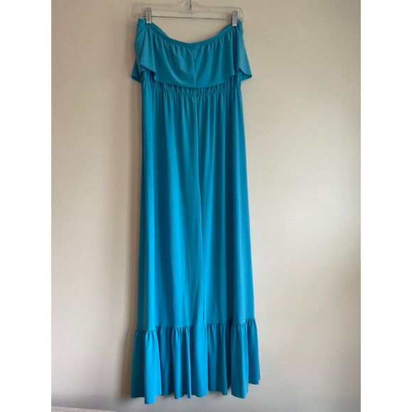 Y2K Neon Blue Strapless Maxi Dress - Picture 1 of 8
